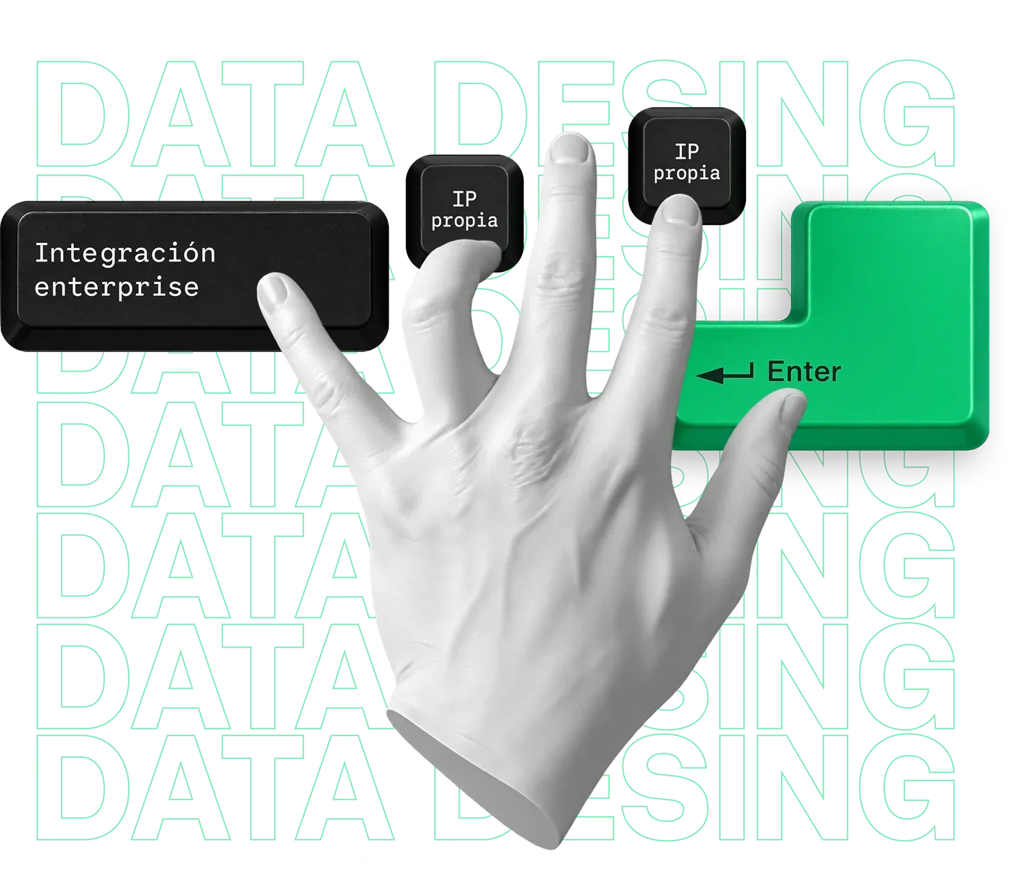 Plaster hand pressing the Enterprise integration, Proprietary IP and Enter keys.