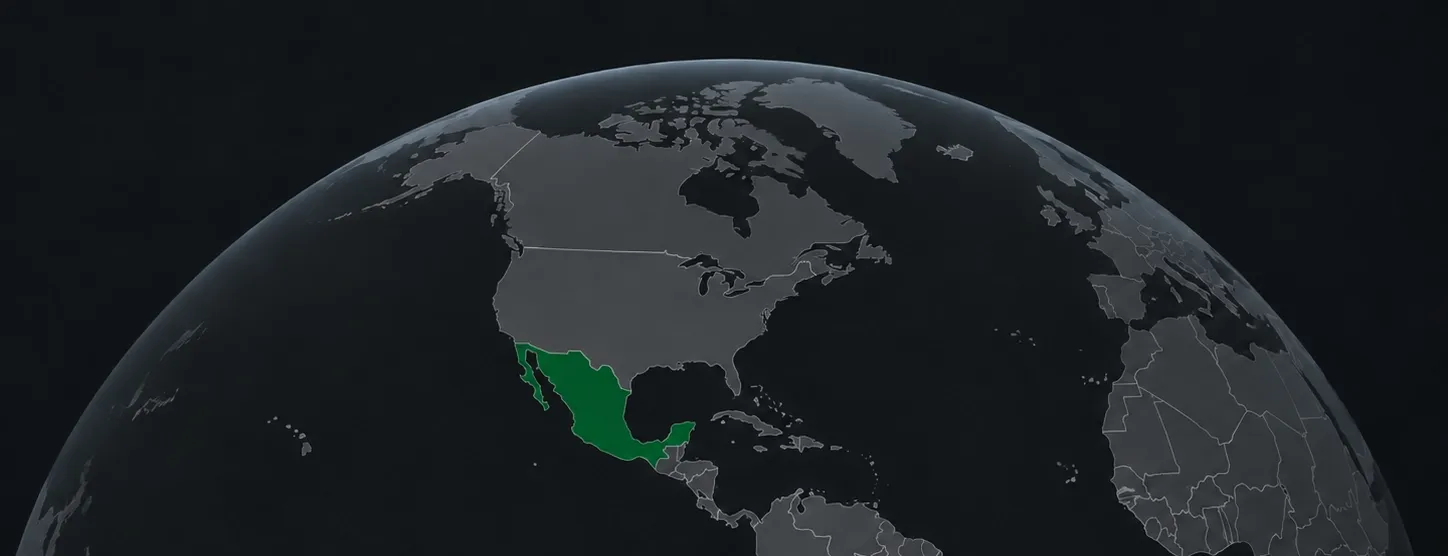 Dark globe with Mexico highlighted in green.
