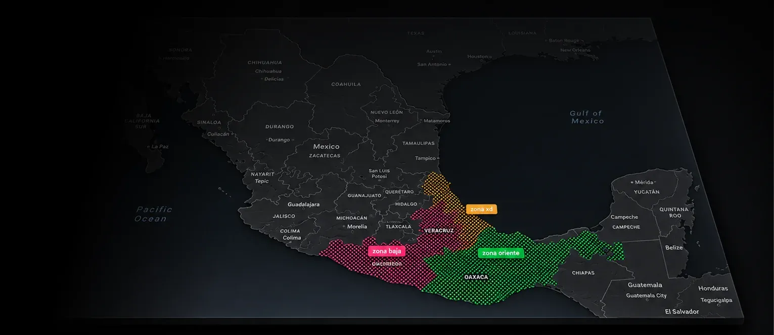 Map of Mexico in the Solkos console with highlighted regions.