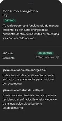 Negocon screen with the refrigerator's energy consumption.